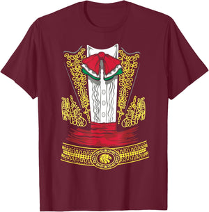 Mariachi Charro Mexican Costume for Dia de los Muertos T-Shirt - T-Shirt | Maroon