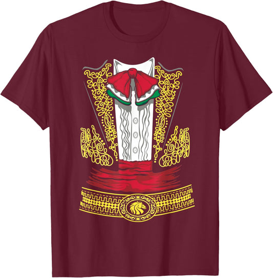 Mariachi Charro Mexican Costume for Dia de los Muertos T-Shirt - T-Shirt | Maroon