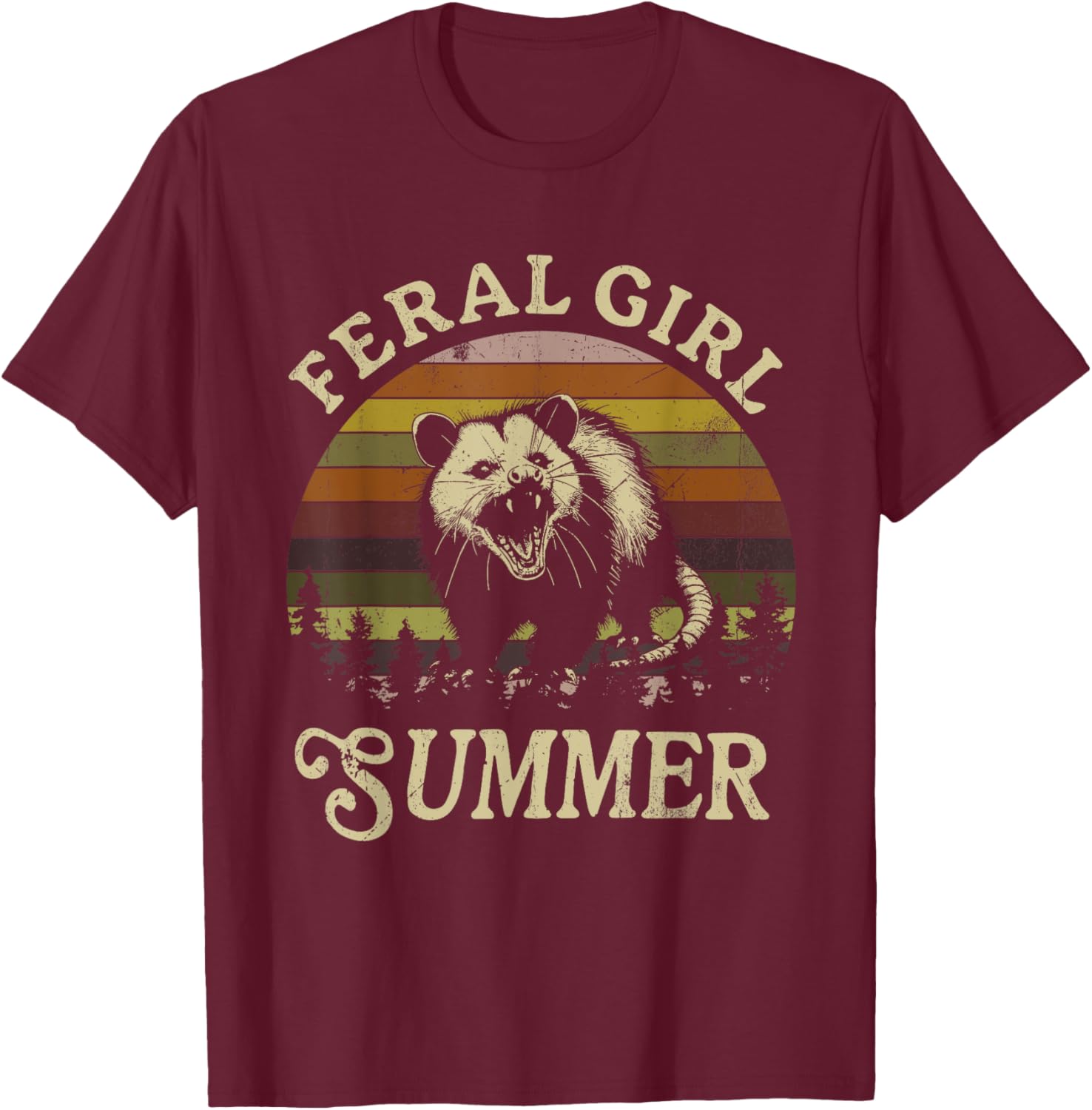Feral Girl Summer Sarcastic Angry Opossum Vintage T-Shirt - T-Shirt | Maroon