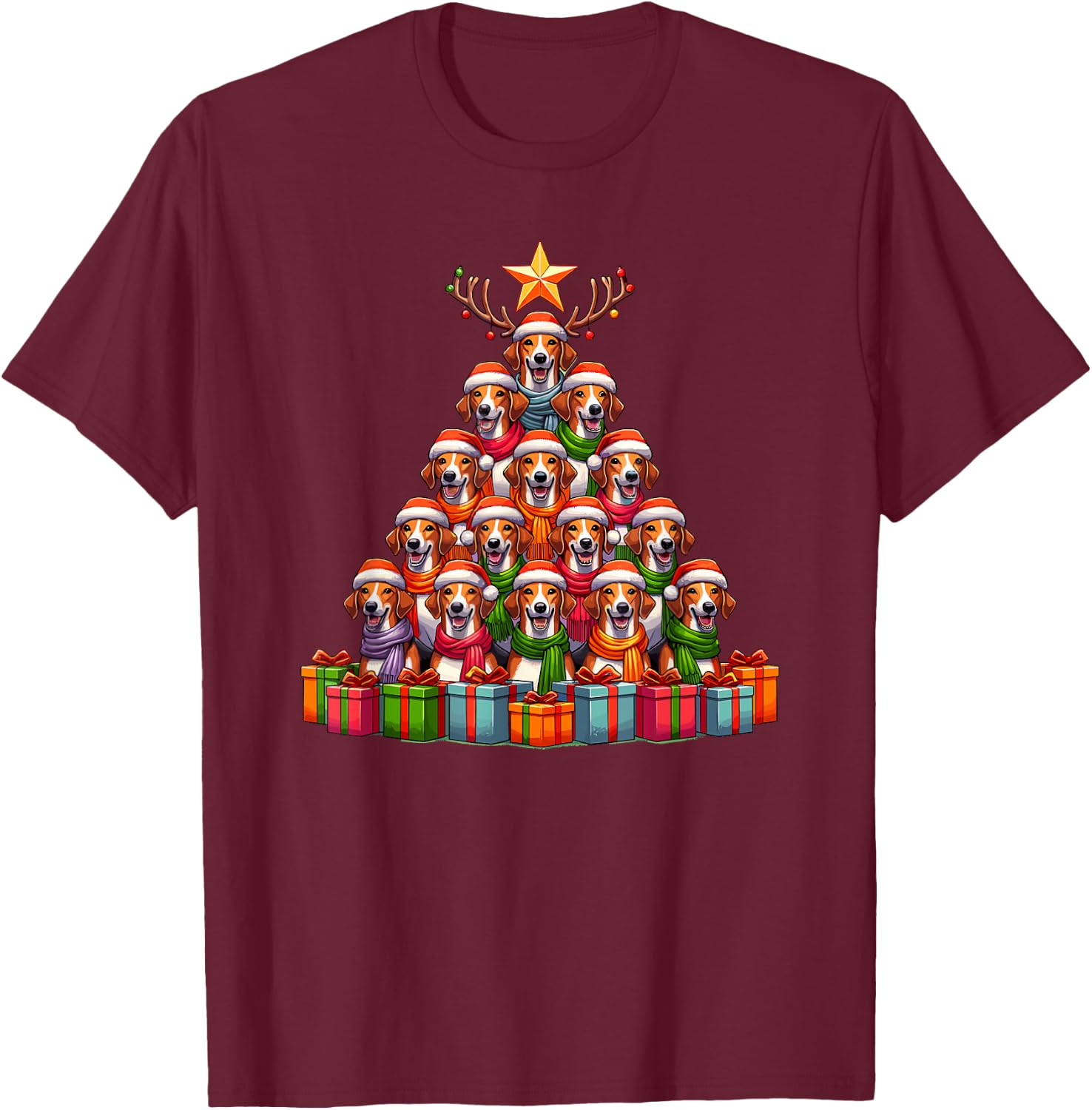 Christmas Tree American Foxhound Foxhounds T-Shirt - T-Shirt | Maroon