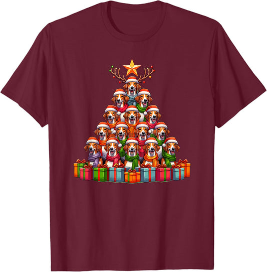 Christmas Tree American Foxhound Foxhounds T-Shirt - T-Shirt | Maroon