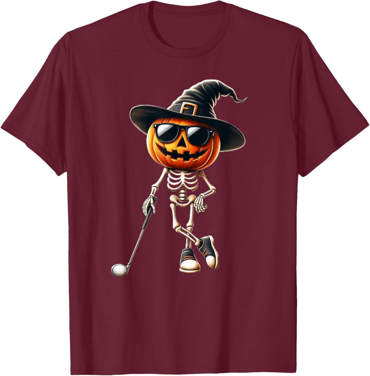 Skeleton Golf Pumpkin Golfing Golfer Halloween Costume Idea T-Shirt - T-Shirt | Maroon