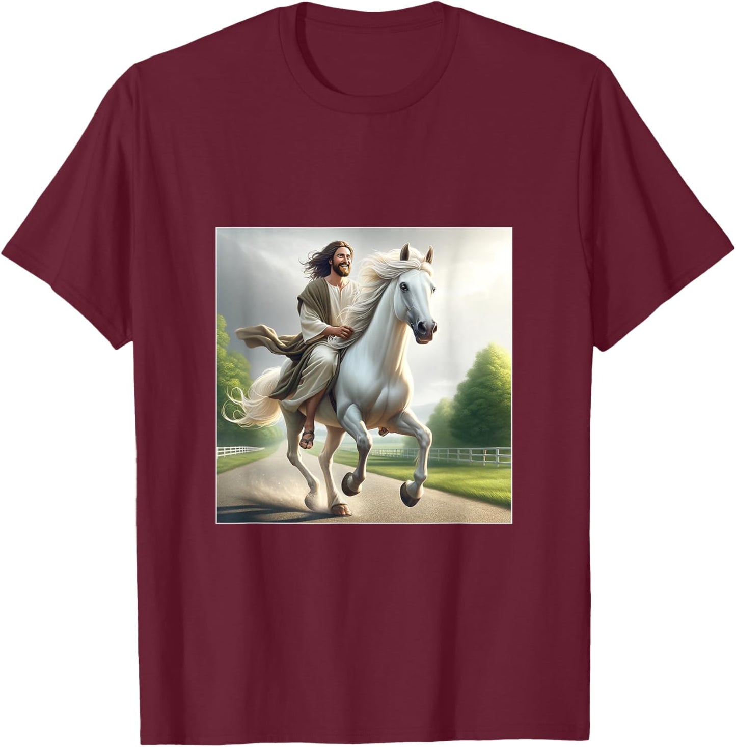 Jesus Riding a White Horse T-Shirt - T-Shirt | Maroon