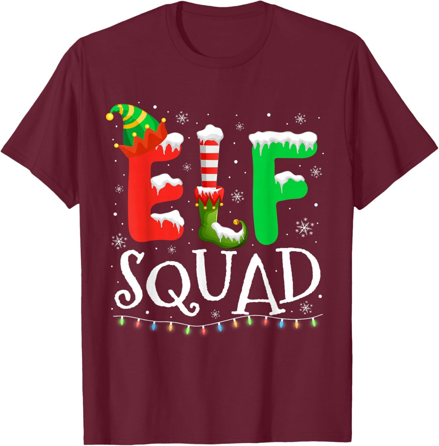Elf Family Christmas Matching Pajamas Xmas Elf Squad T-Shirt - T-Shirt | Maroon