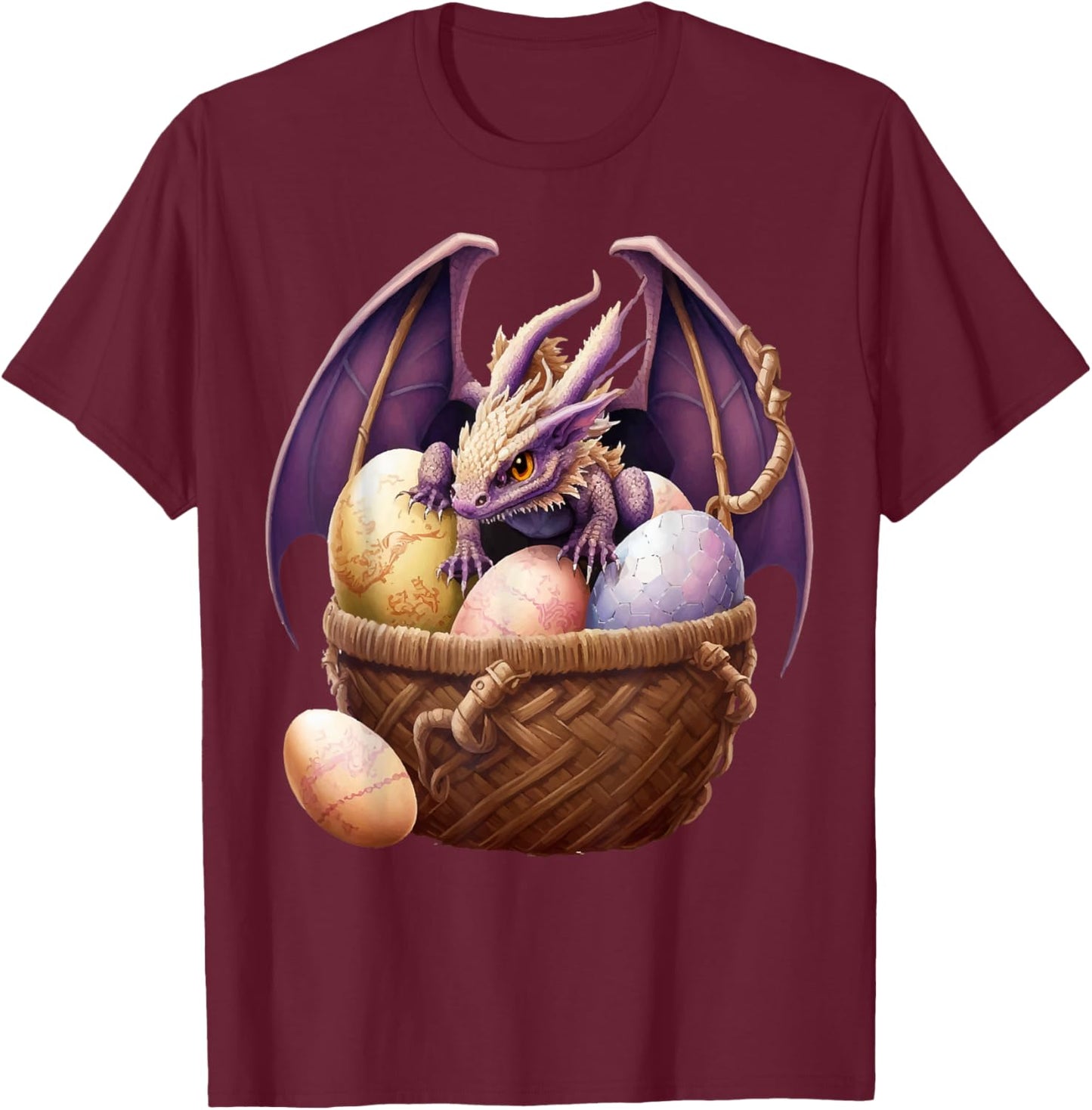 Dragon Girl Lover Collecting Easter Eggs - Kids Cute Dragons T-Shirt - T-Shirt | Maroon