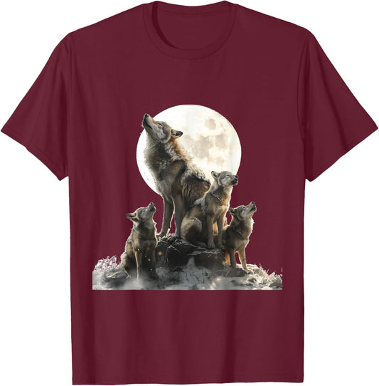Mommy Wolf Howling at Moon Graphic Wolf Lovers Mother's Day T-Shirt - T-Shirt | Maroon