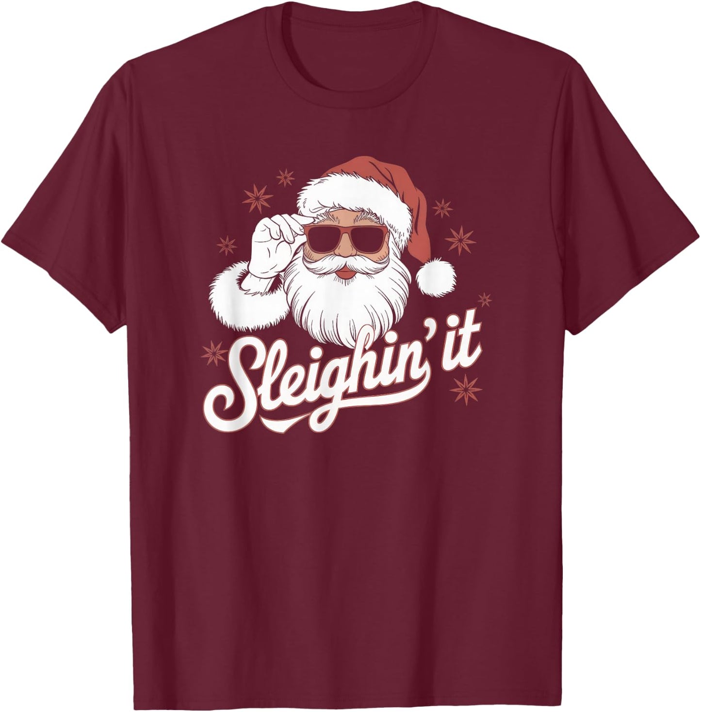 Sleighin' It Funny Santa Cool Sunglasses Sleighing Dad Retro T-Shirt - T-Shirt | Maroon