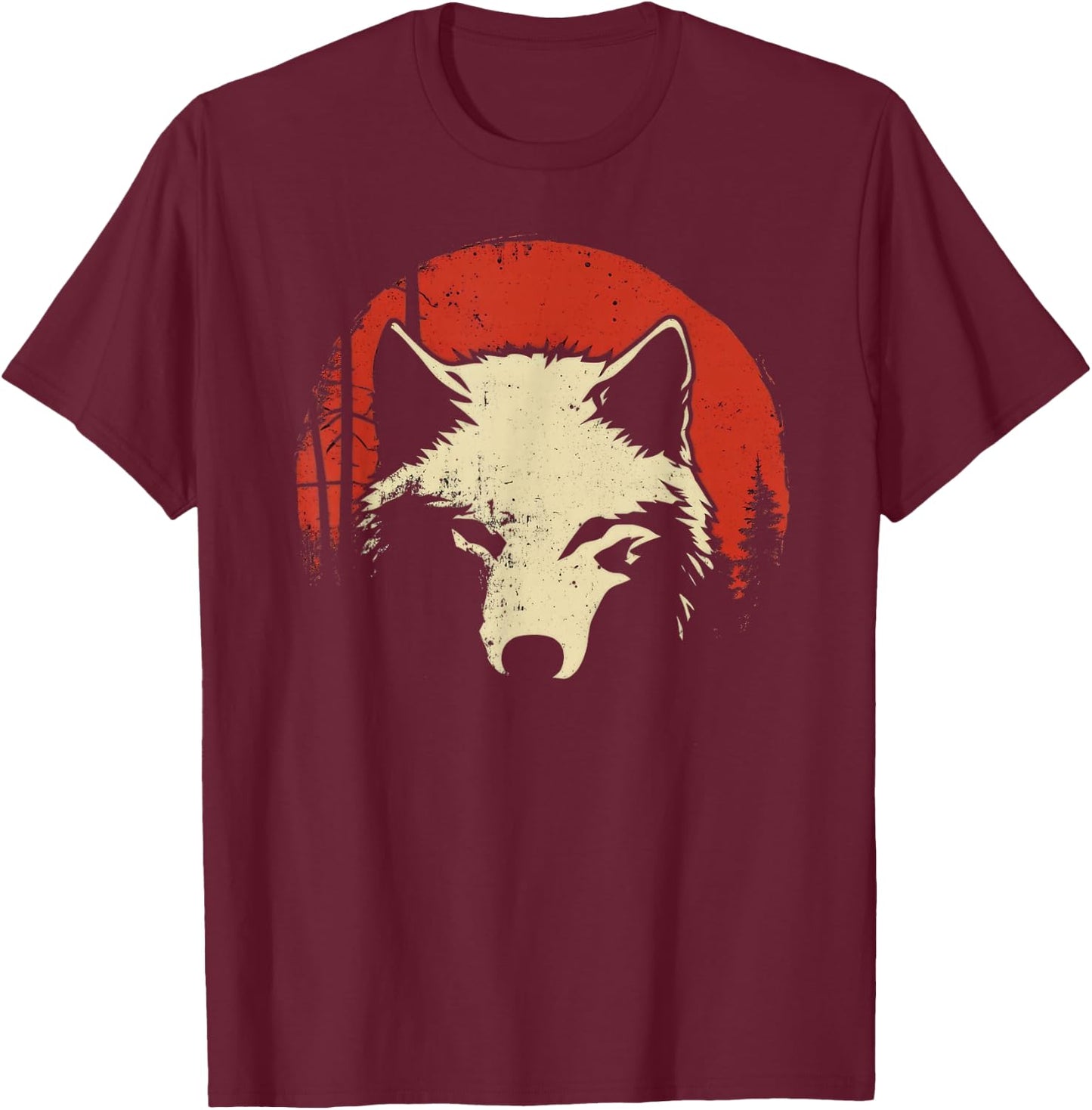 Wolf Red Moon Wildlife Animal Wolf Japanese T-Shirt - T-Shirt | Maroon