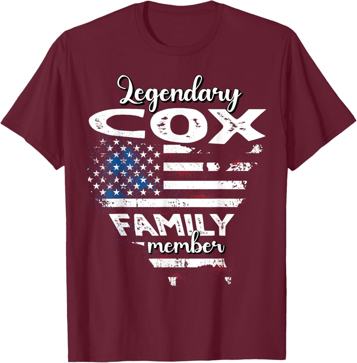 Surname Cox US Flag Cox Last Name Cox T-Shirt - T-Shirt | Maroon