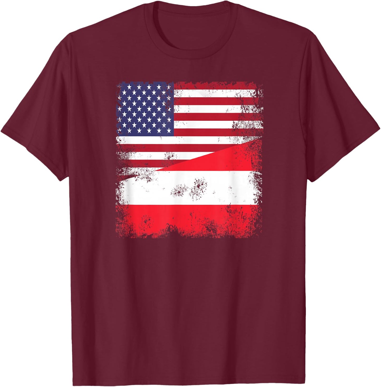 Half Austrian Flag | Vintage Austria USA Gift T-Shirt - T-Shirt | Maroon