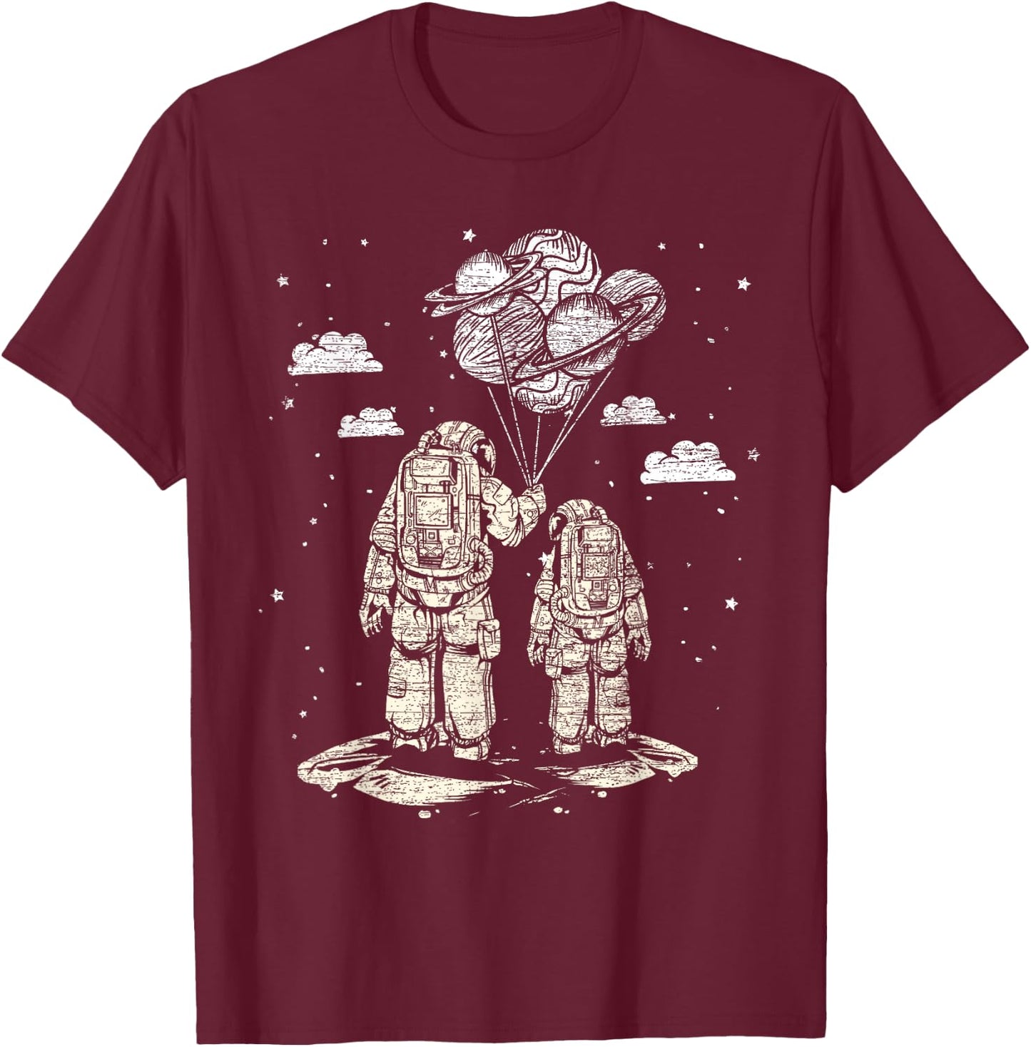 Fathers Day Space Science Astronomy Lover Dad Son Astronaut T-Shirt - T-Shirt | Maroon