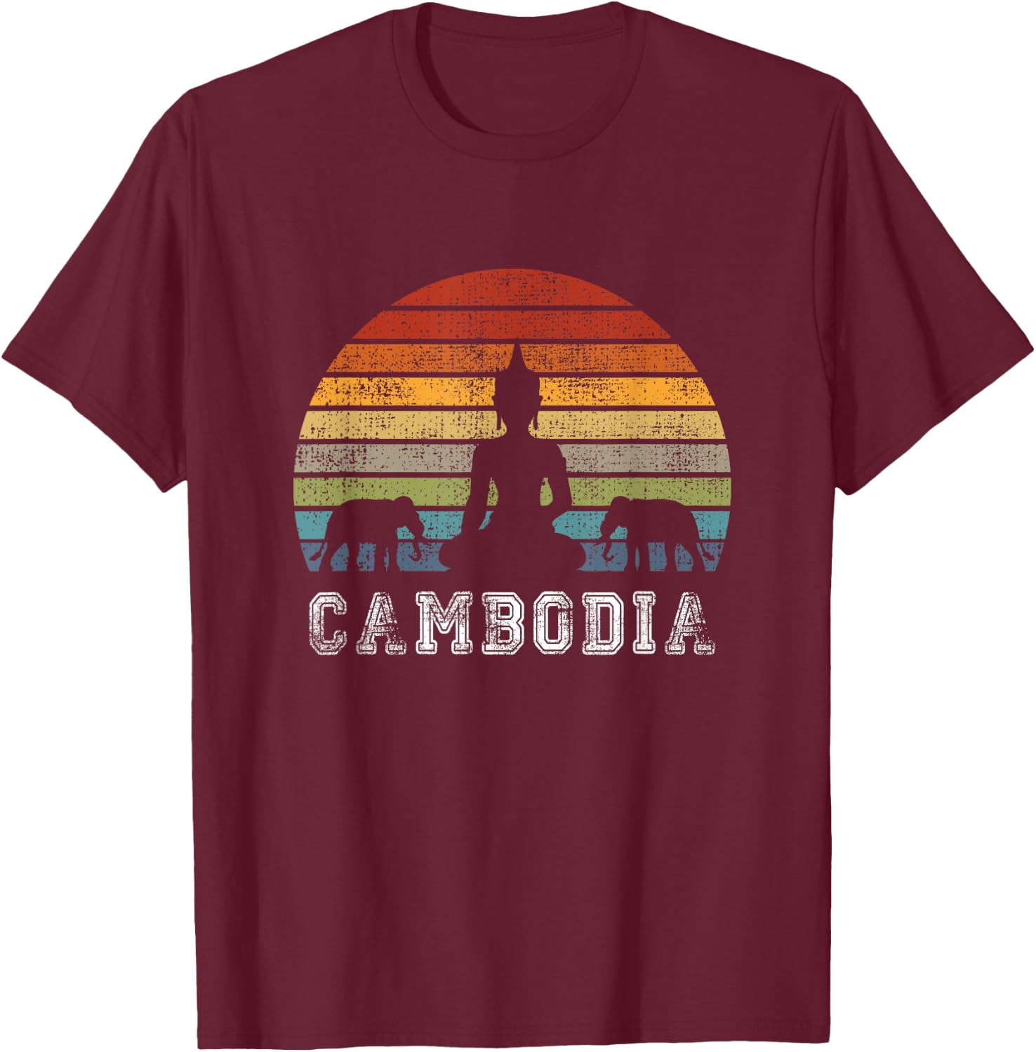 Cambodia Buddha Vintage Design with Elephants / Gift T-Shirt - T-Shirt | Maroon