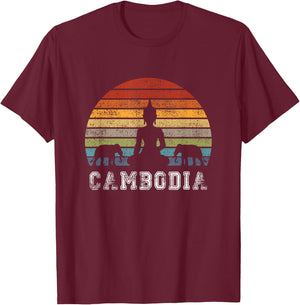 Cambodia Buddha Vintage Design with Elephants / Gift T-Shirt - T-Shirt | Maroon
