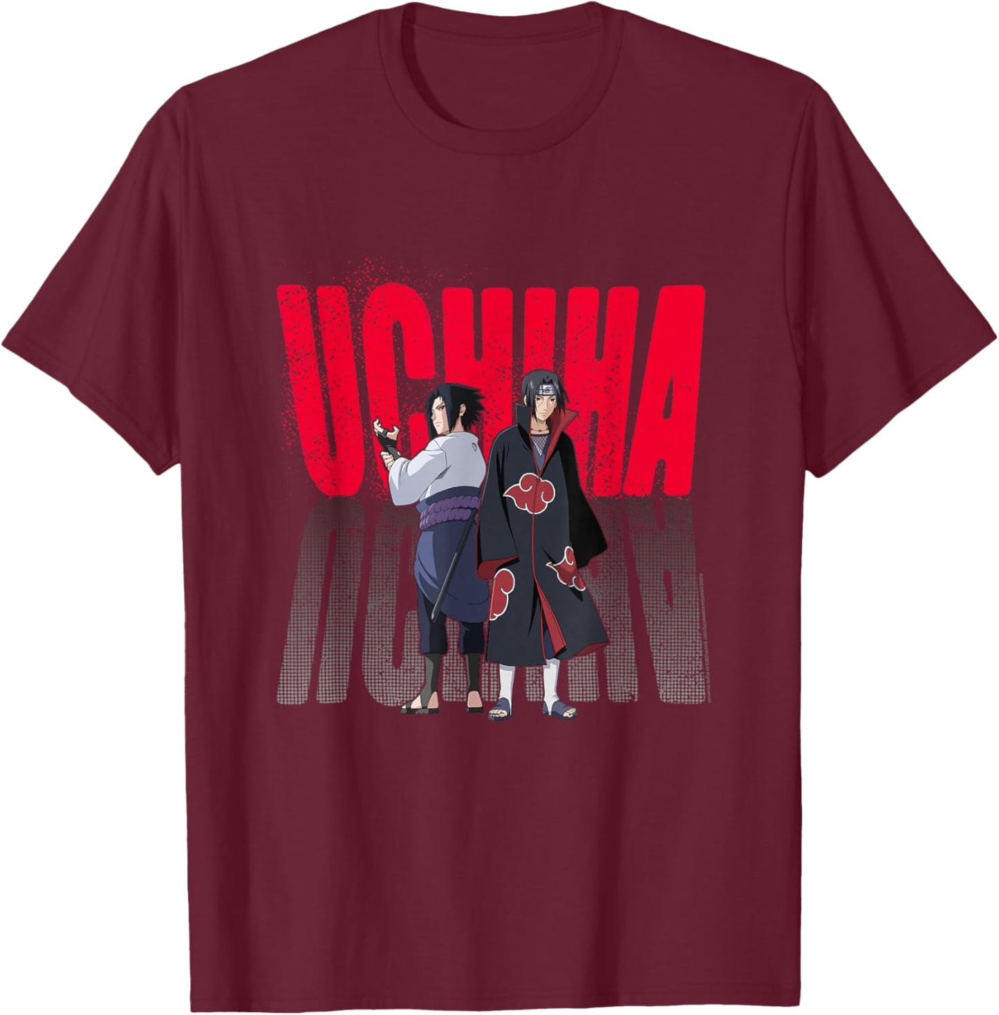 Naruto Shippuden Uchiha Itachi & Sasuke Gradient Logo Anime T-Shirt - T-Shirt | Maroon