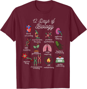 12 Days of Biology Christmas Biology Science Teacher STEMS T-Shirt - T-Shirt | Maroon