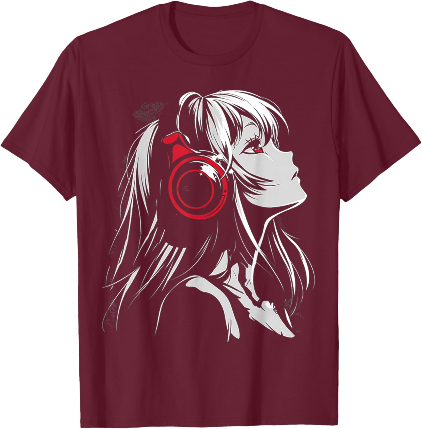 Anime Manga Motif Headphone Artwork Anime T-Shirt - T-Shirt | Maroon