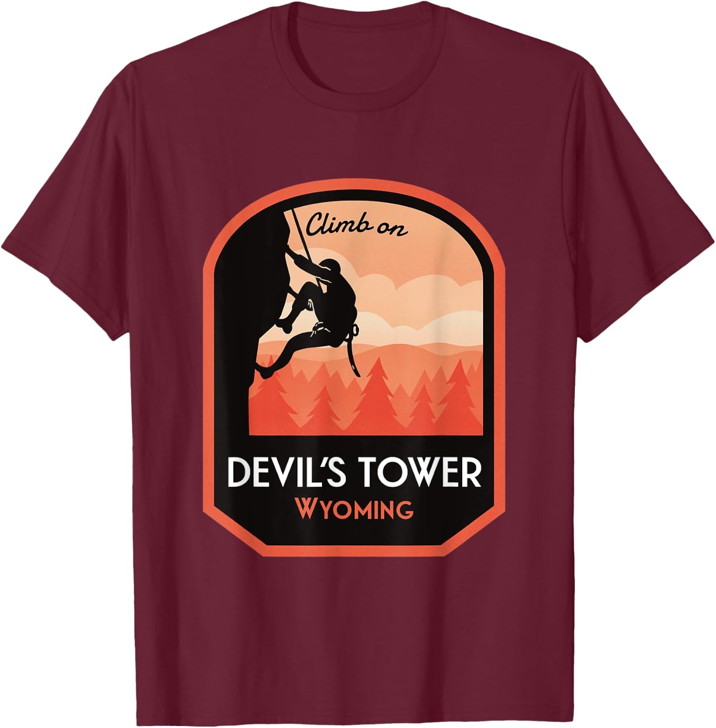 Devils Tower Wyoming Rock Climbing T-Shirt - T-Shirt | Maroon