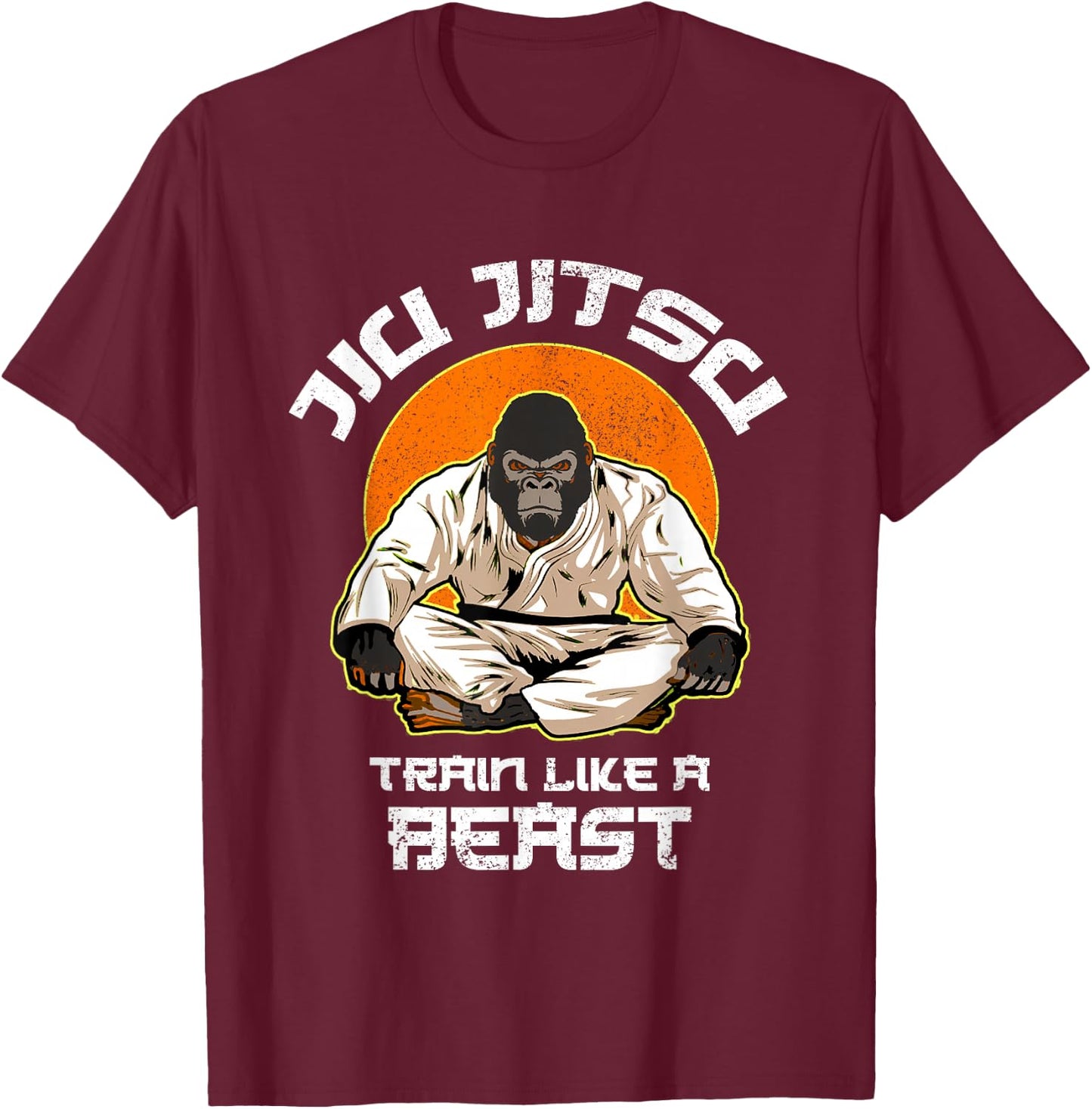 Train like a Beast Jiu Jitsu, BJJ Gorilla Grappling MMA T-Shirt - T-Shirt | Maroon