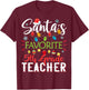 Santa's Favorite 5th Grade Teacher Xmas Light Hat Christmas T-Shirt - T-Shirt | Maroon