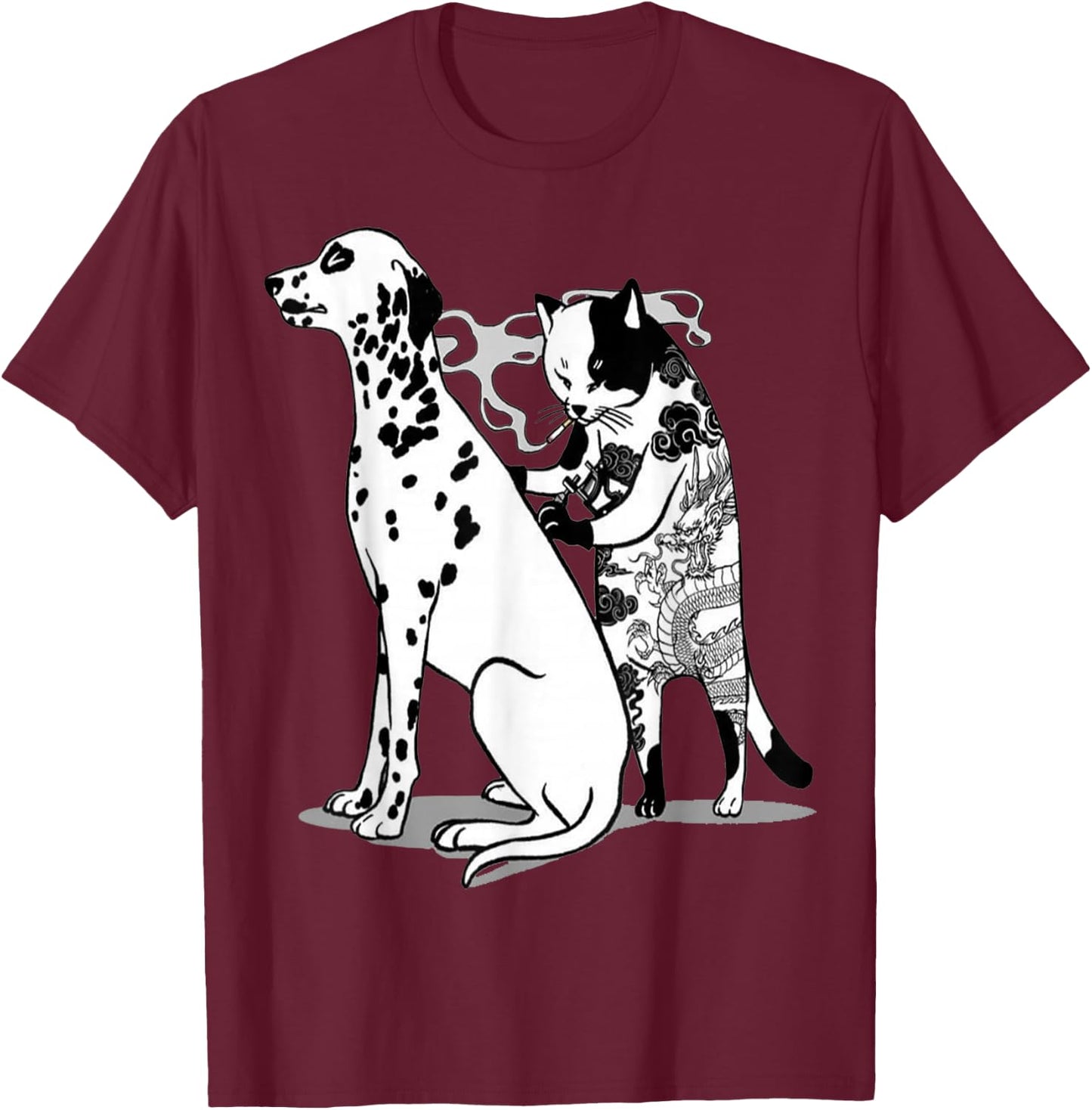 Funny Cat and dog Shirt Tattoo Artist Cat Drawing Tattoos T-Shirt - T-Shirt | Maroon