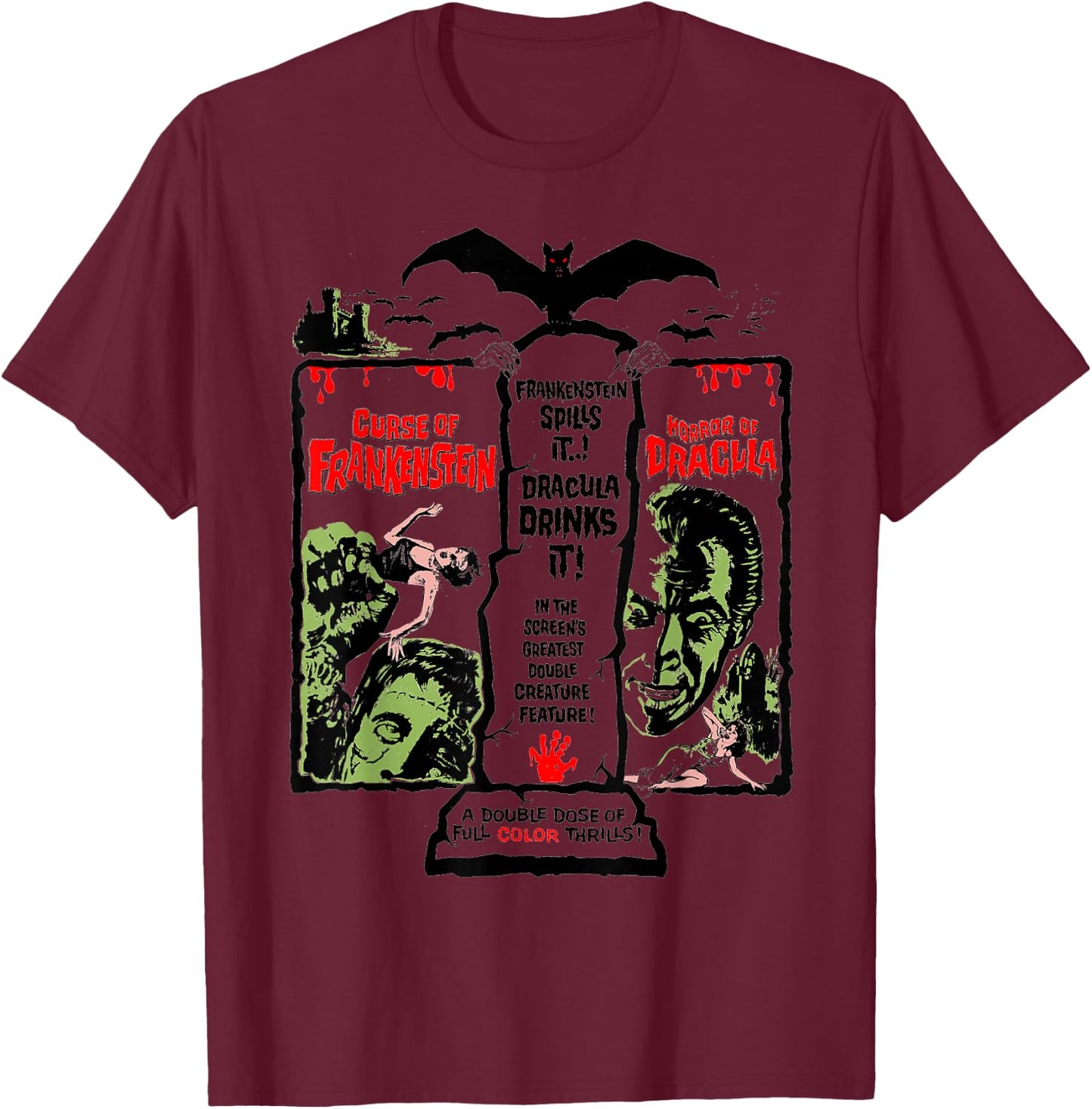 Horror Scene Sexy Dracula Halloween Frankenstein Horror T-Shirt - T-Shirt | Maroon