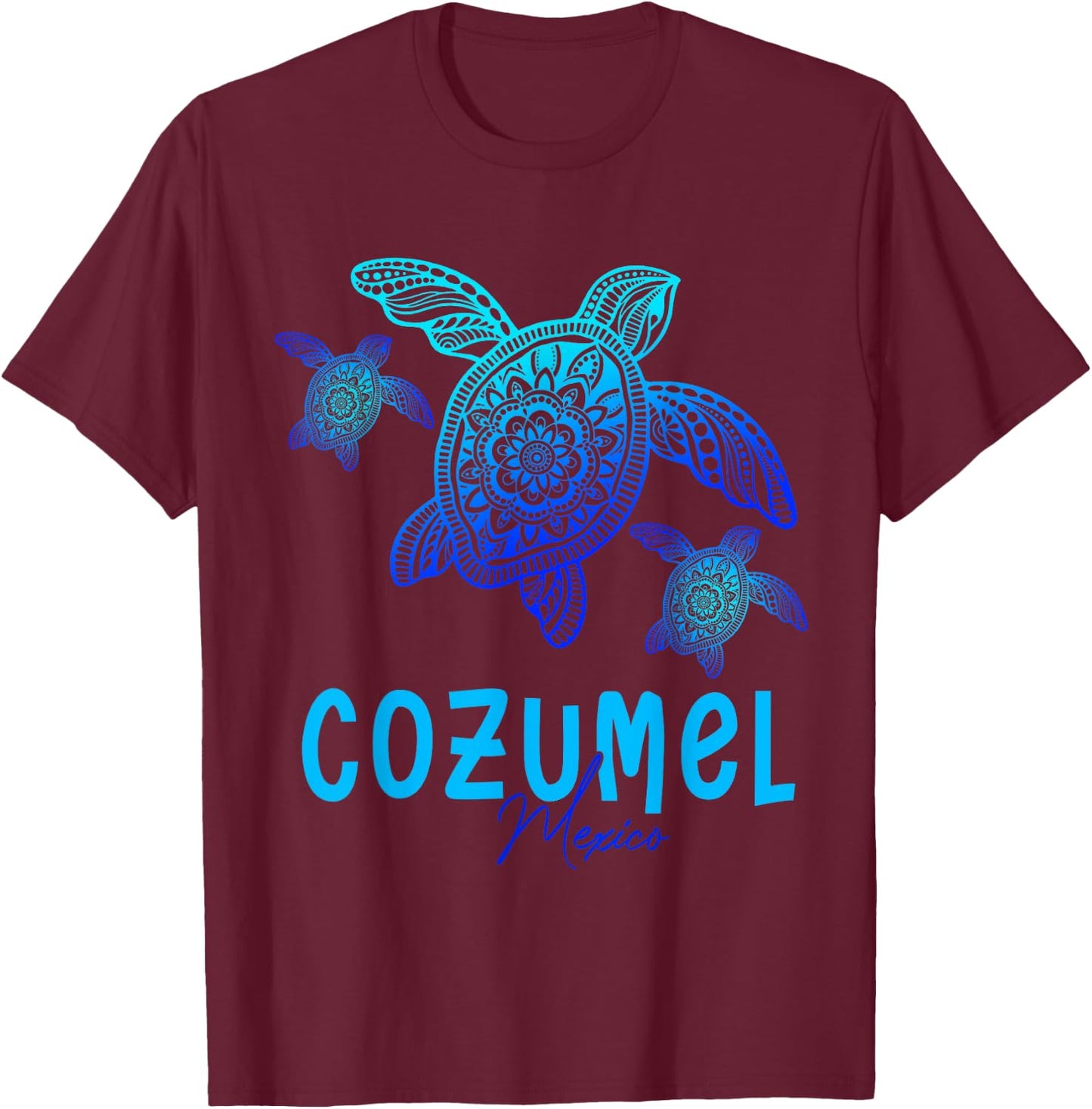 Tribal Sea Turtle Cozumel Mexico Vacation T-Shirt - T-Shirt | Maroon