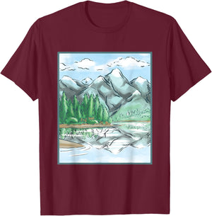 Nature Forest Lake Mountain Landscape T-Shirt - T-Shirt | Maroon