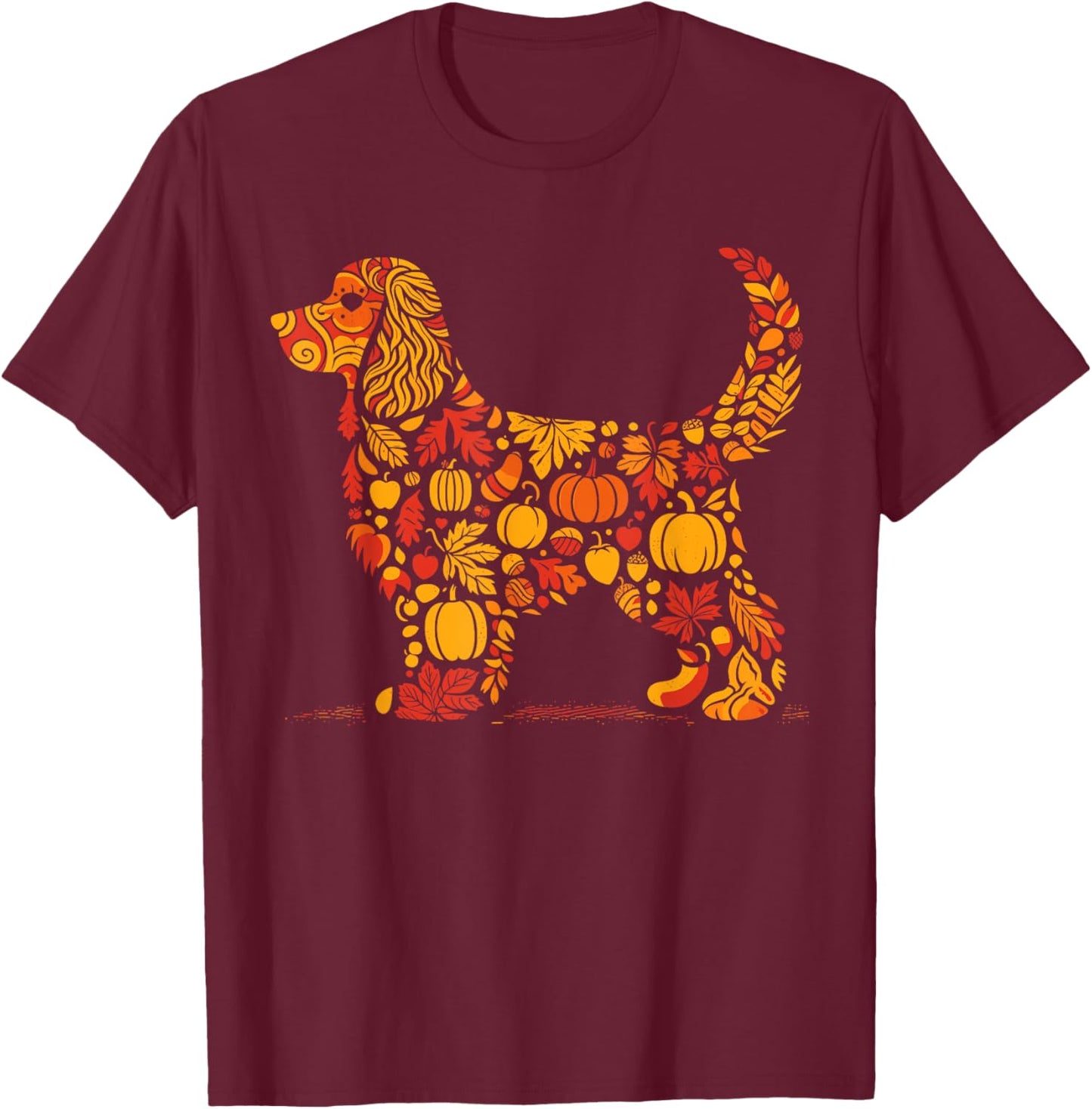 Autumn Pumpkin Cocker Spaniel Thanksgiving Kids T-Shirt - T-Shirt | Maroon