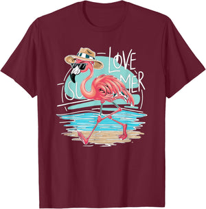 I Love Summer, Flamingo mit Hut, Urlaub, Sommermotiv weiss T-Shirt - T-Shirt | Maroon