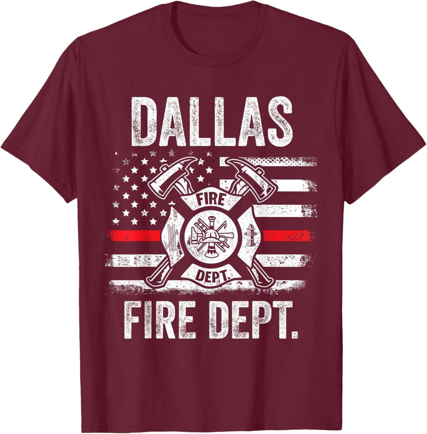 Dallas Texas Fire Department Thin Red Line Fireman T-Shirt - T-Shirt | Maroon