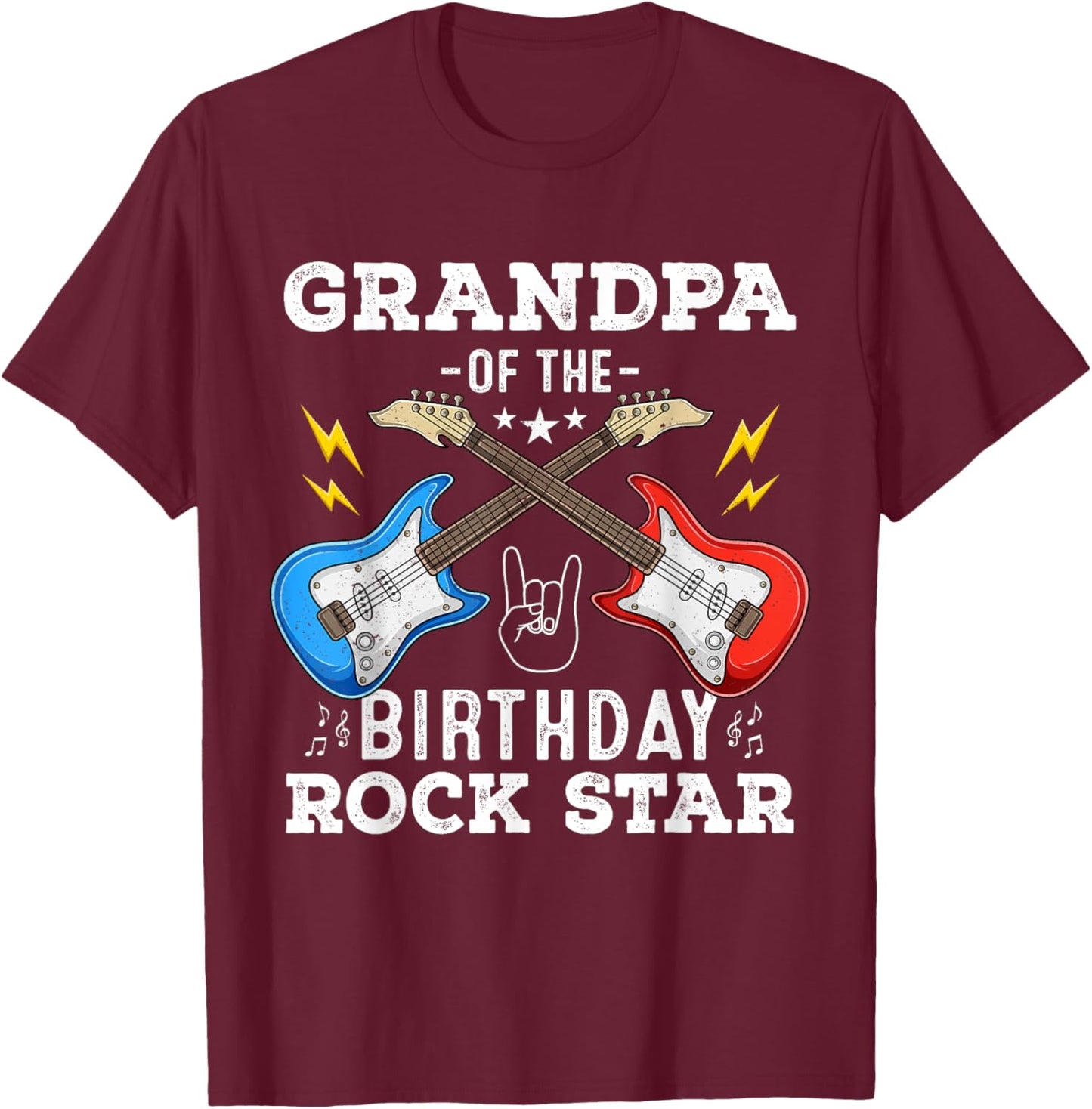 Grandpa Of The Birthday Rock Star Guitar Themed Birthday T-Shirt - T-Shirt | Maroon