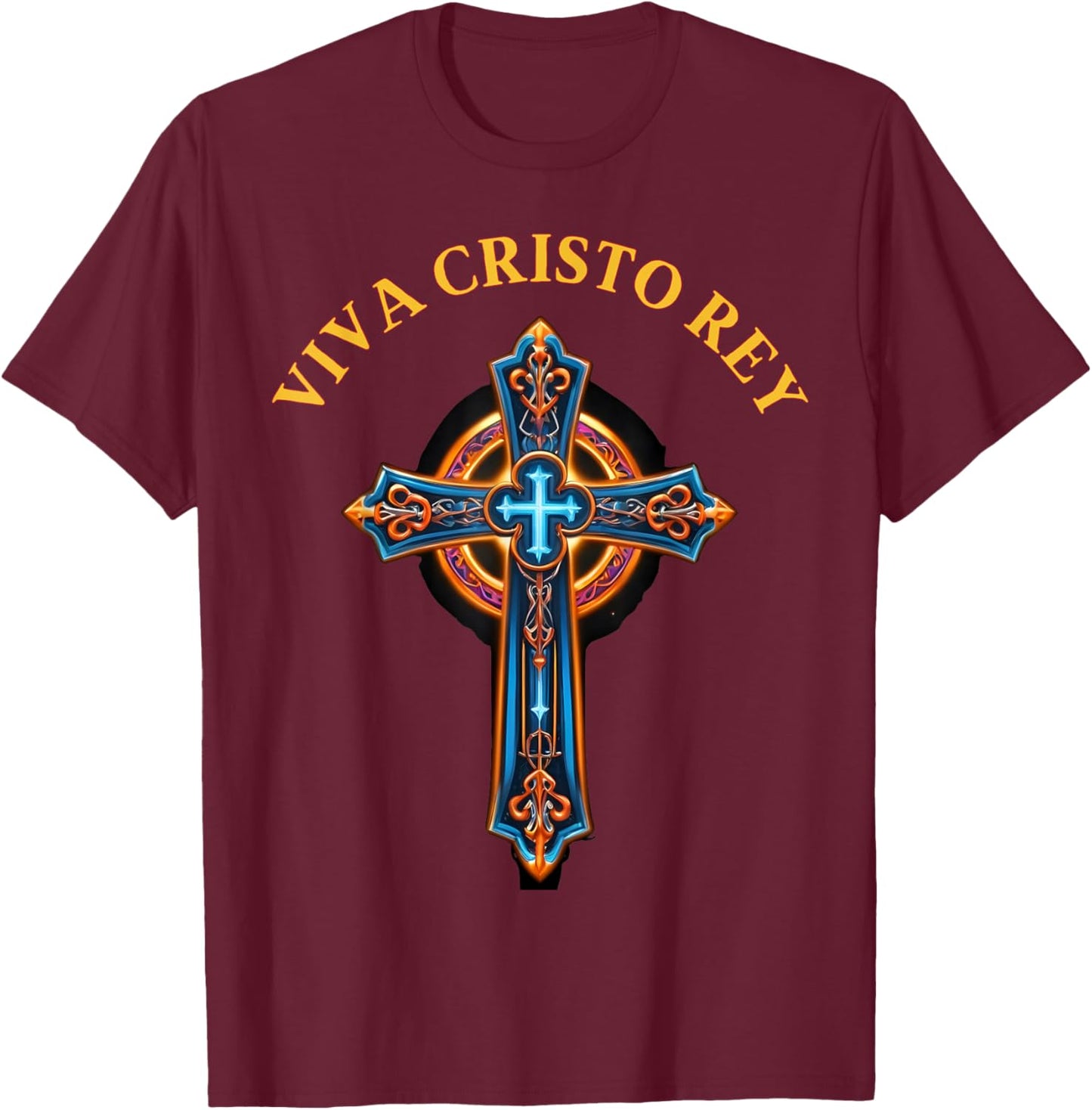 Roman Catholic Viva Cristo Rey Cristeros Cross T-Shirt - T-Shirt | Maroon
