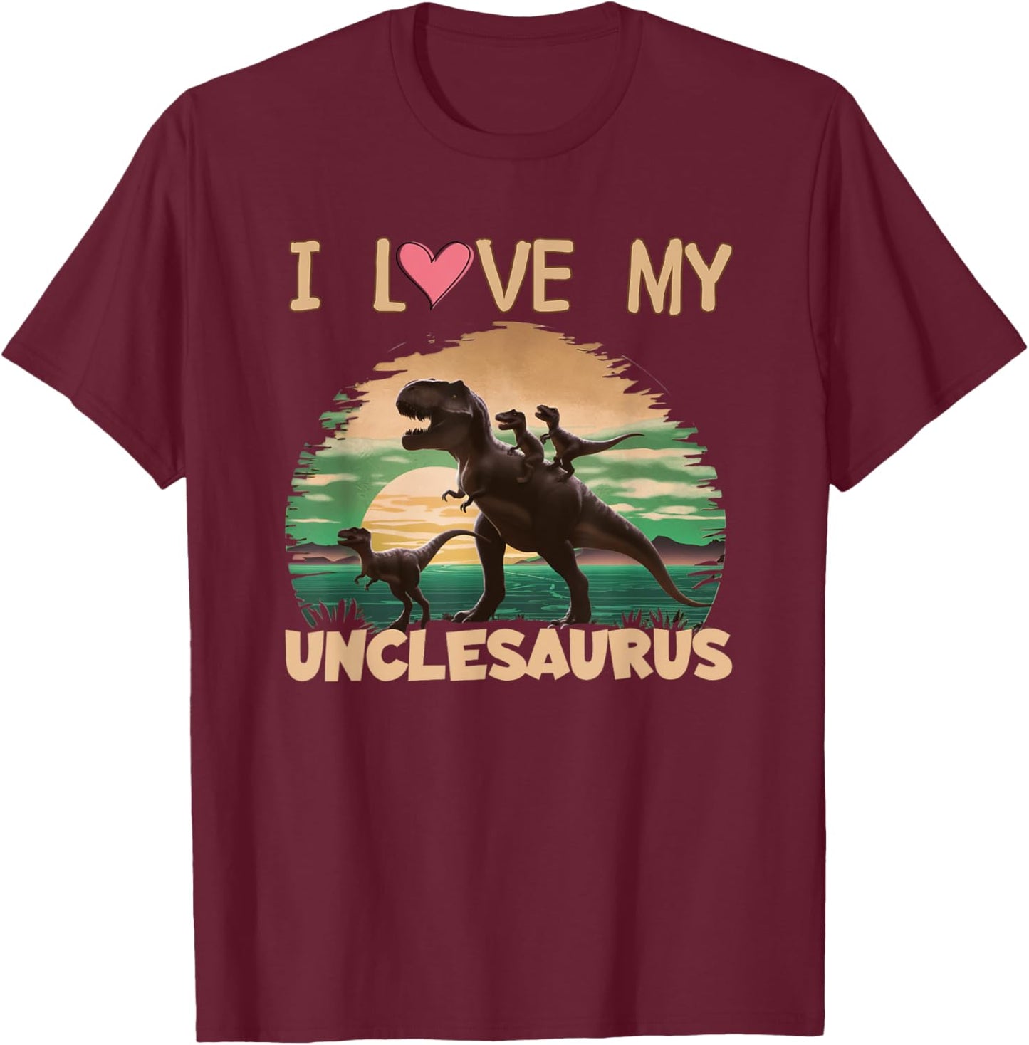 I love my Unclesaurus Uncle Dinosaur Niece Nephew T-Shirt - T-Shirt | Maroon
