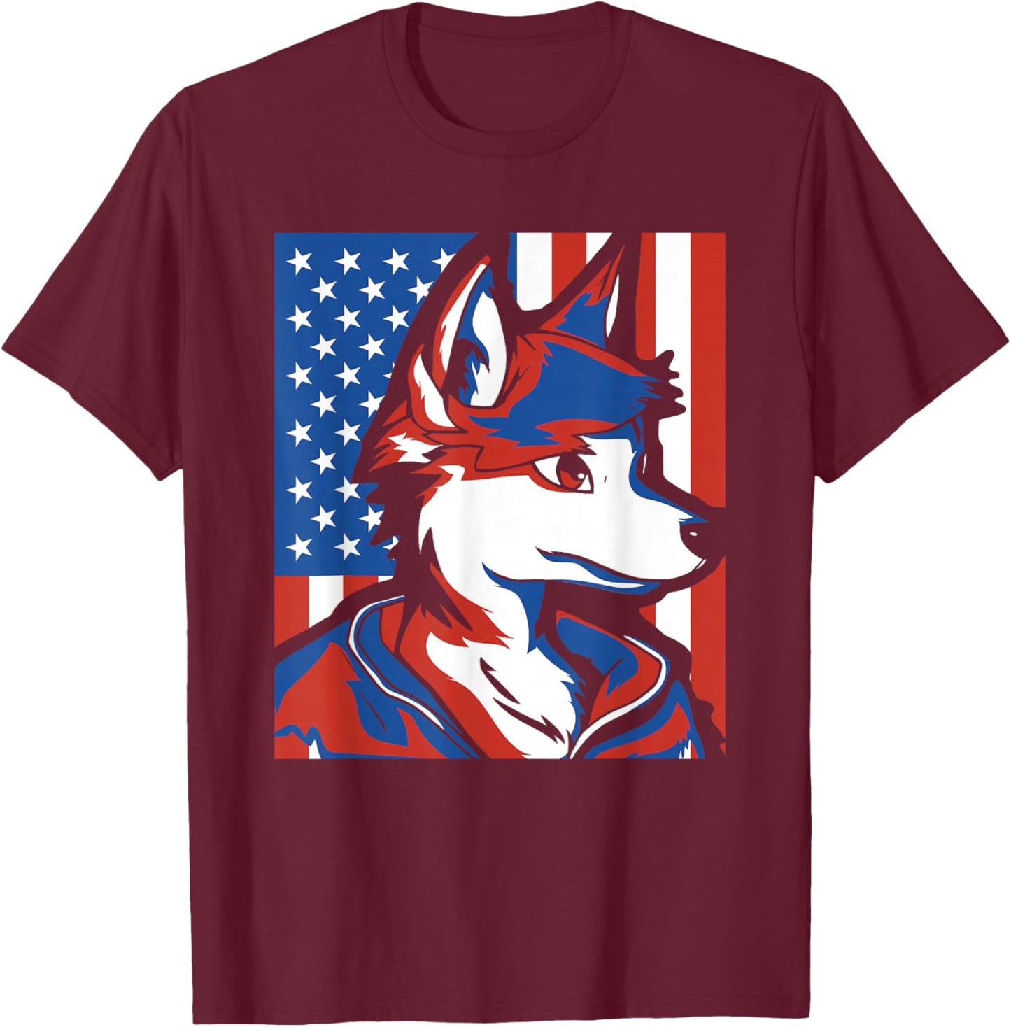 Furry Fandom Us Flag Cosplay Furs - Fursuiter Fursuits T-Shirt - T-Shirt | Maroon
