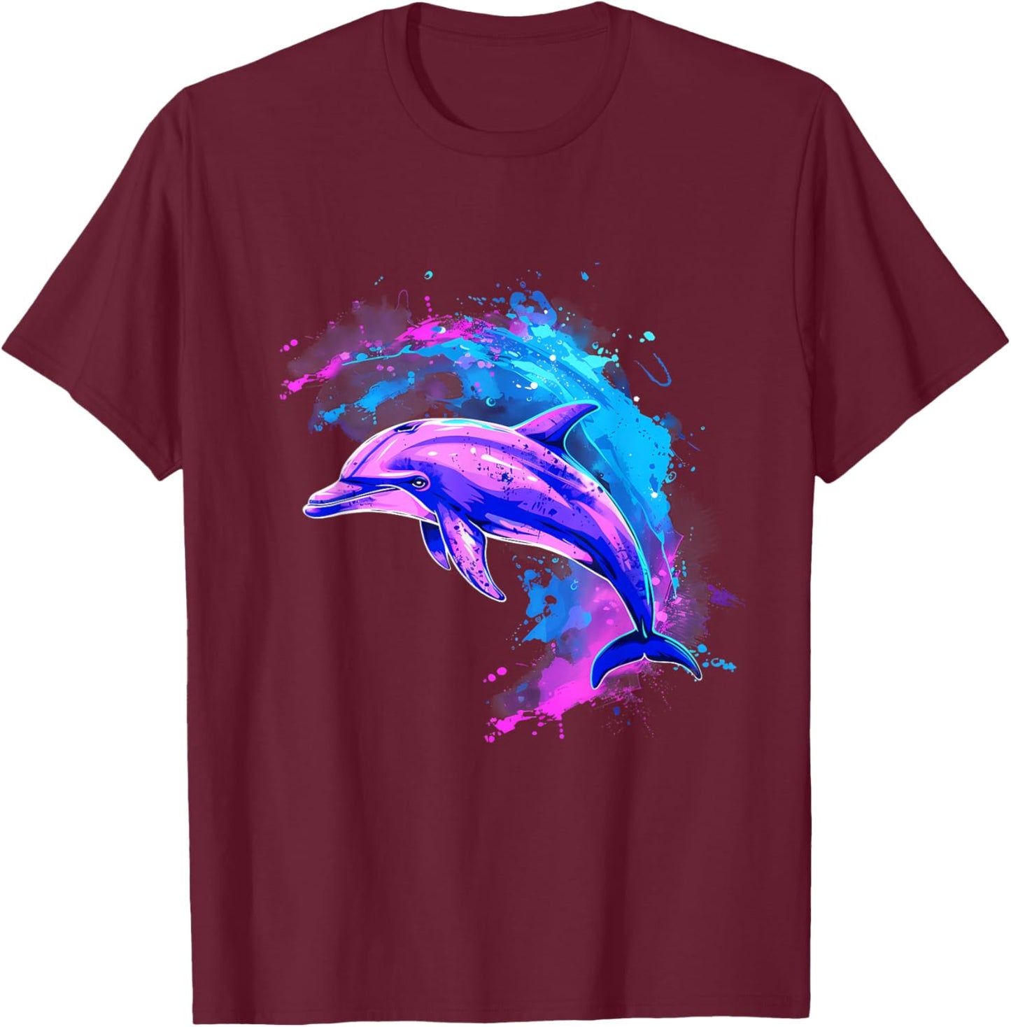 Dolphin Sea Ocean Animal Ocean Sea Dolphin Watercolor T-Shirt - T-Shirt | Maroon
