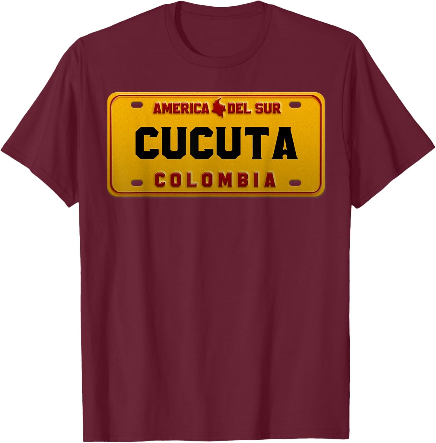 Deportivo Cucuta License Plate Colombian Map T-Shirt - T-Shirt | Maroon