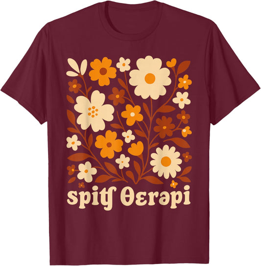 Thanksgiving Speech Therapy Fall Boho Floral SLP T-Shirt - T-Shirt | Maroon