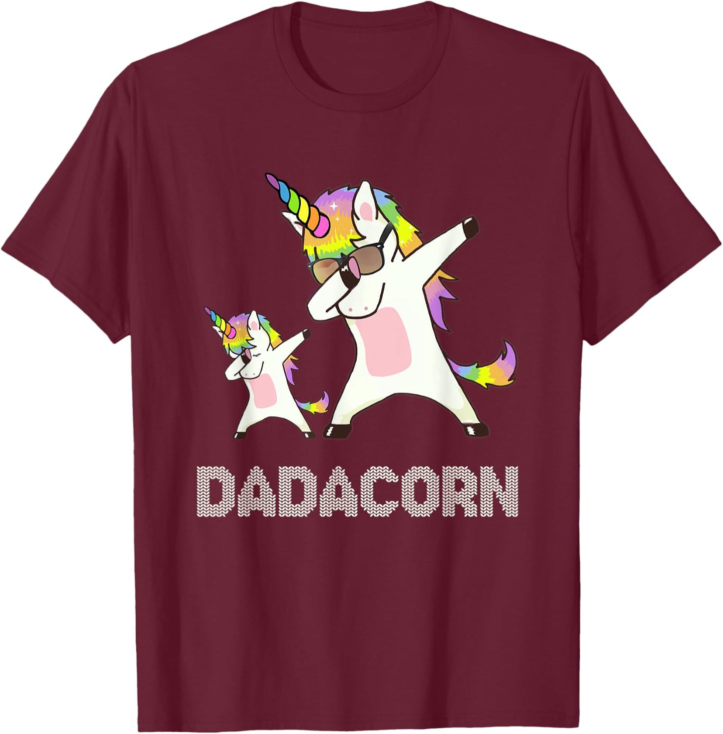 Dadacorn Unicorn Dad - Men-Adults - Black - Small - Short Sleeve - Cotton, Polyester T-Shirt - T-Shirt | Maroon