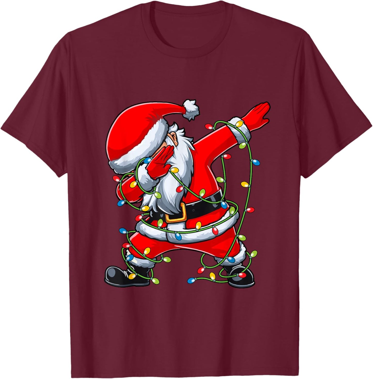 Santa Christmas Tree Lights Boys Girls Kids Dab Xmas T-Shirt - T-Shirt | Maroon