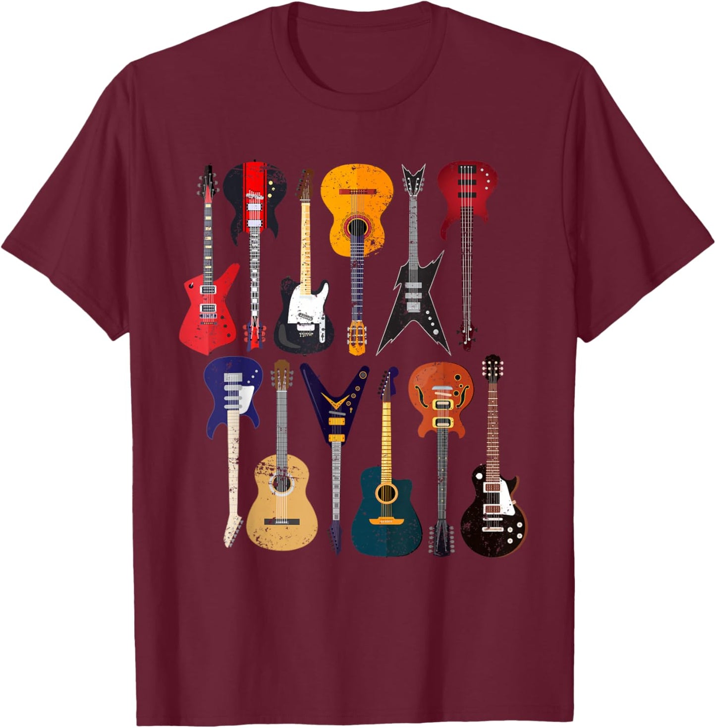 Guitar Collection Rocker Gift Guitarist T-Shirt - T-Shirt | Maroon