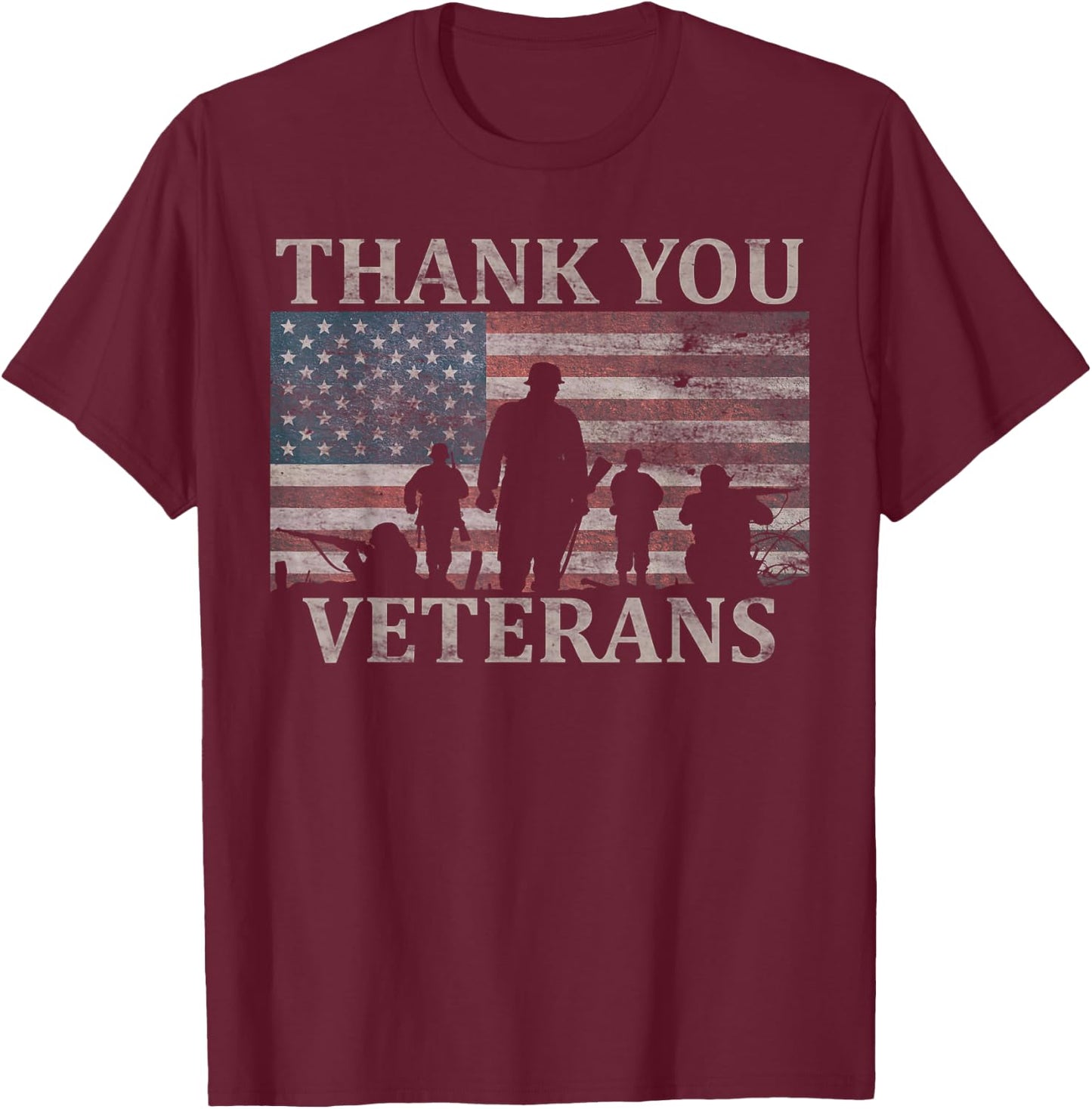 American Flag Thank You Veterans Military Appreciation T-Shirt - T-Shirt | Maroon