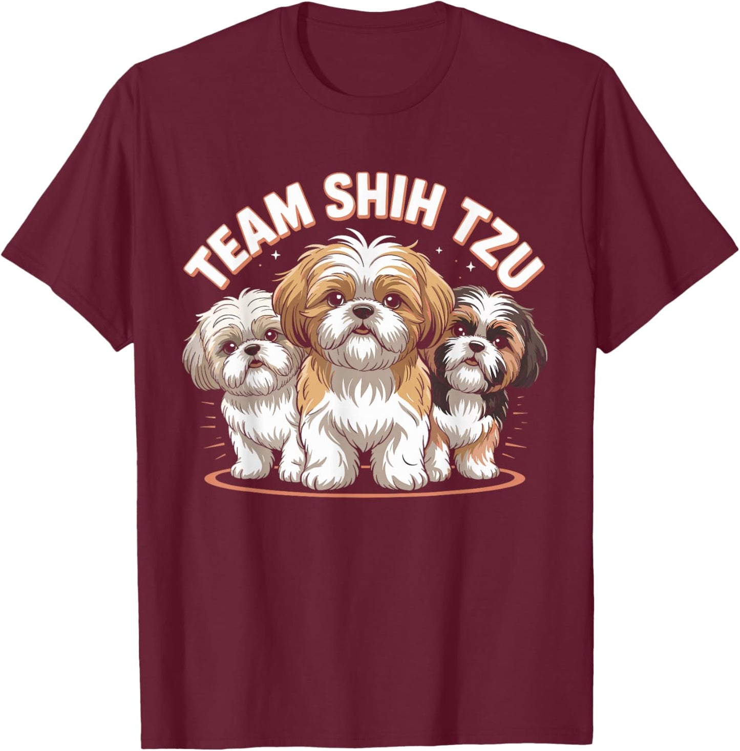 Shih Tzu Team Cute Cartoon Dog Moms Dads Owners Pet Shih Tzu T-Shirt - T-Shirt | Maroon