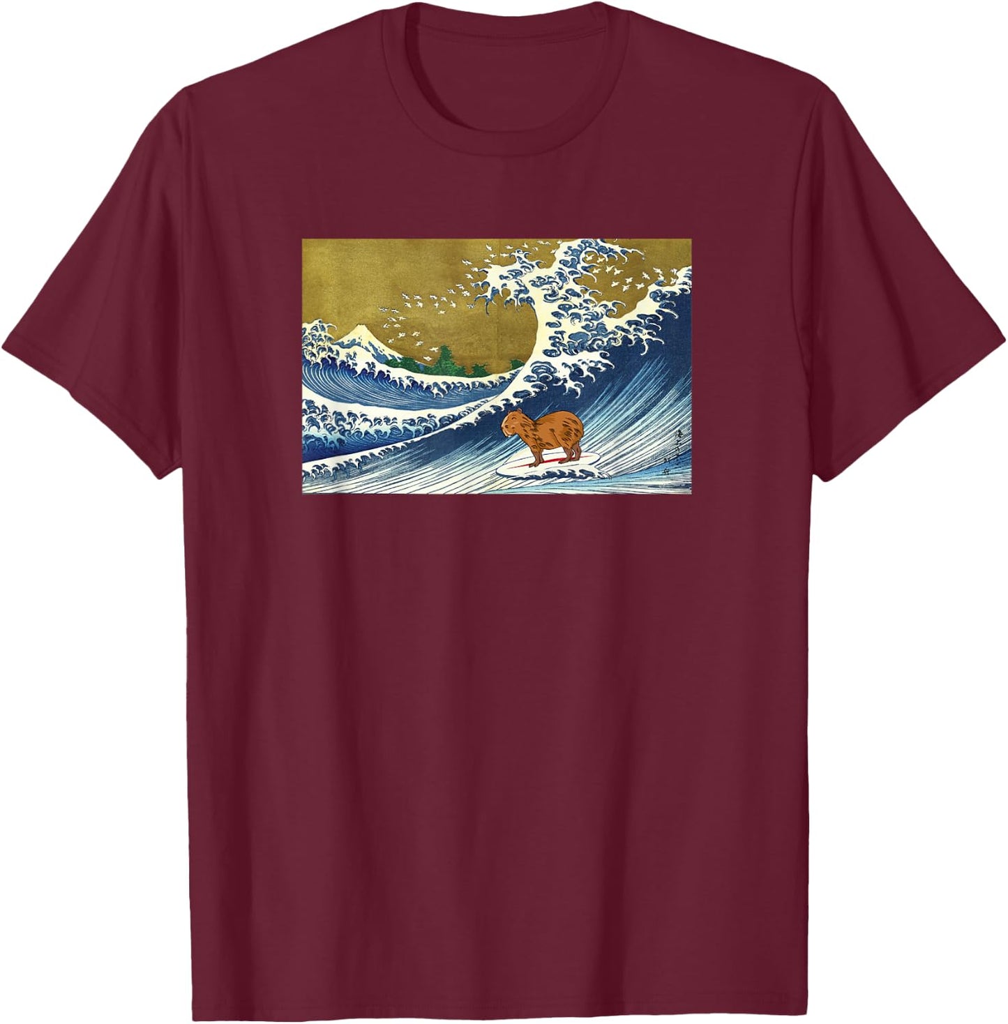 Meme Lover Kids Retro Vintage Surfing A Great Wave Capybara T-Shirt - T-Shirt | Maroon