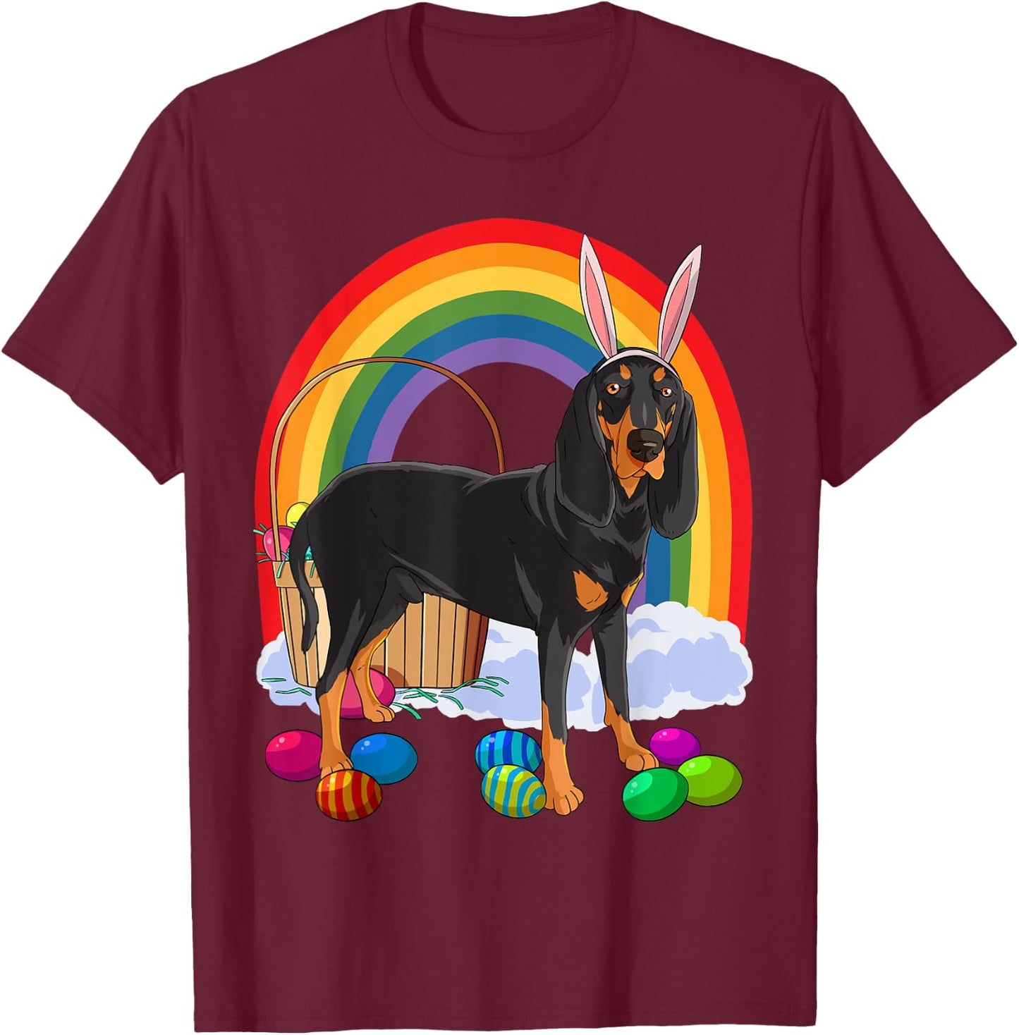 Black and Tan Coonhound Easter Eggs Bunny Dog T-Shirt - T-Shirt | Maroon