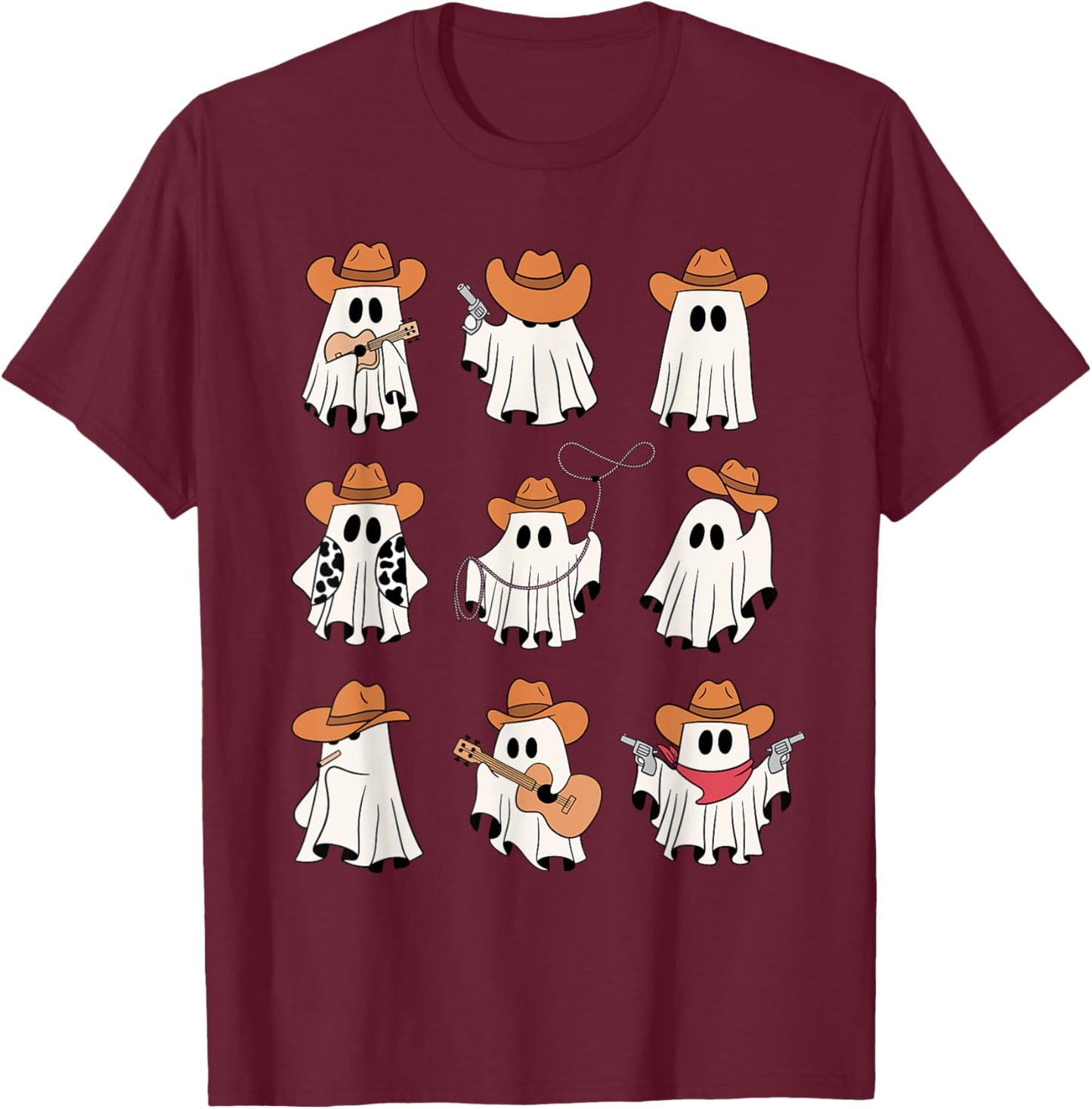 Cowboy Ghost Halloween Ghoul Design Funny Cowgirl Cowboy T-Shirt - T-Shirt | Maroon