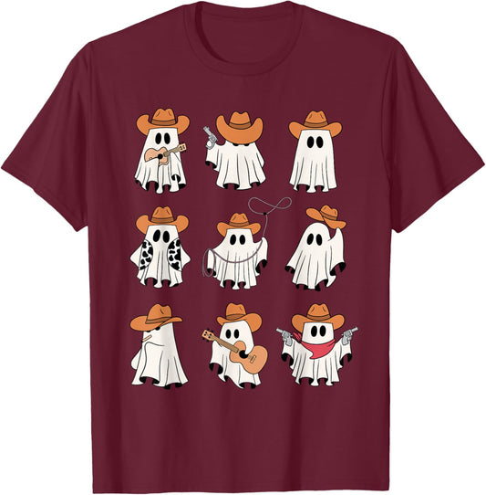 Cowboy Ghost Halloween Ghoul Design Funny Cowgirl Cowboy T-Shirt - T-Shirt | Maroon