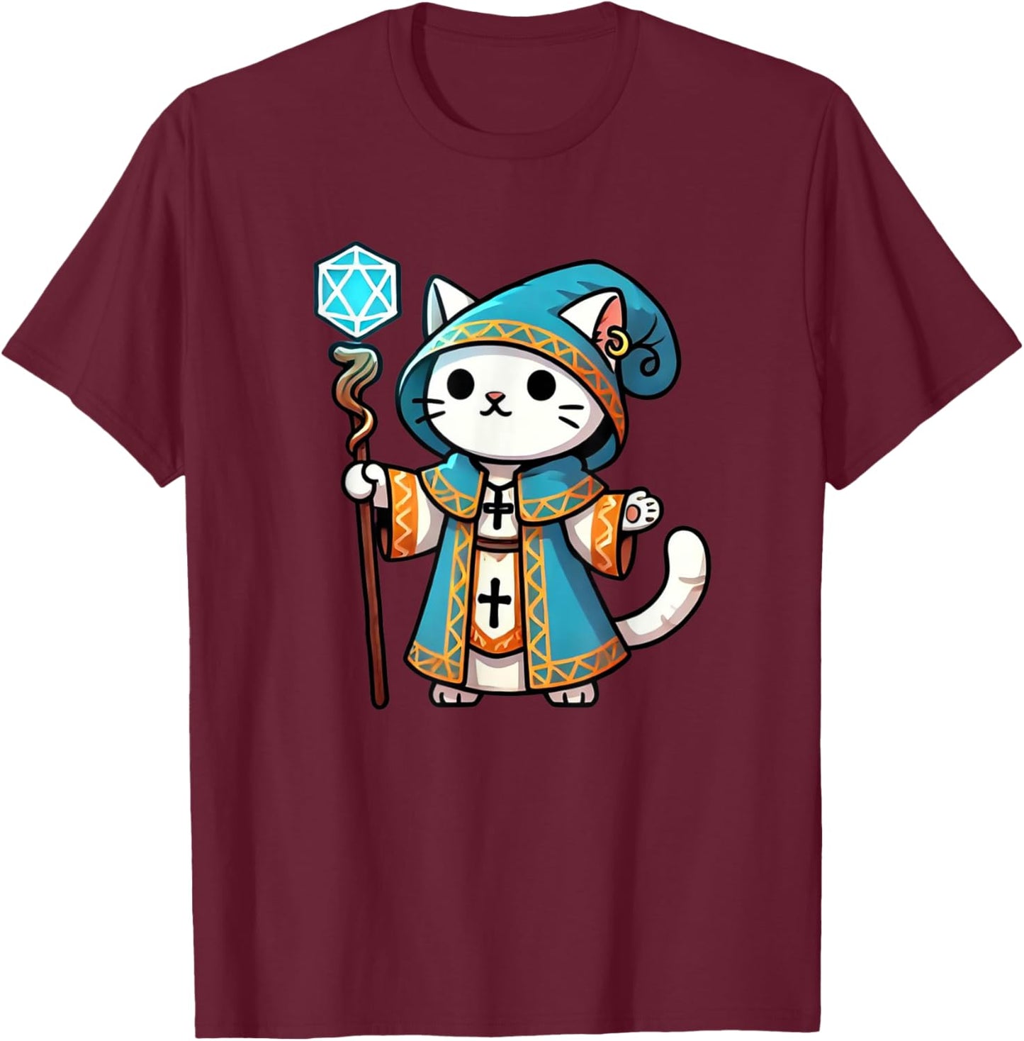 Medieval Cleric Cat T-Shirt - T-Shirt | Maroon