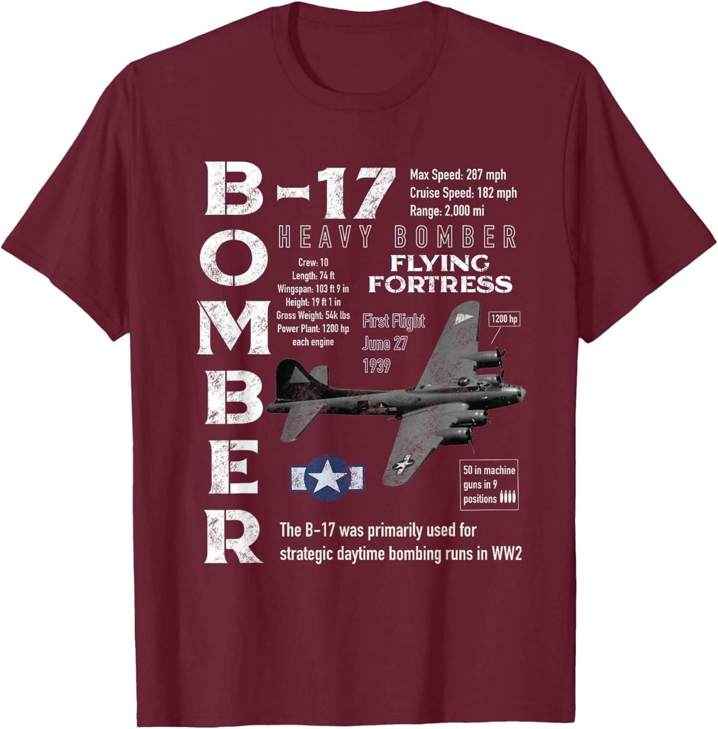 B17 Flying Fortress T-Shirt - T-Shirt | Maroon