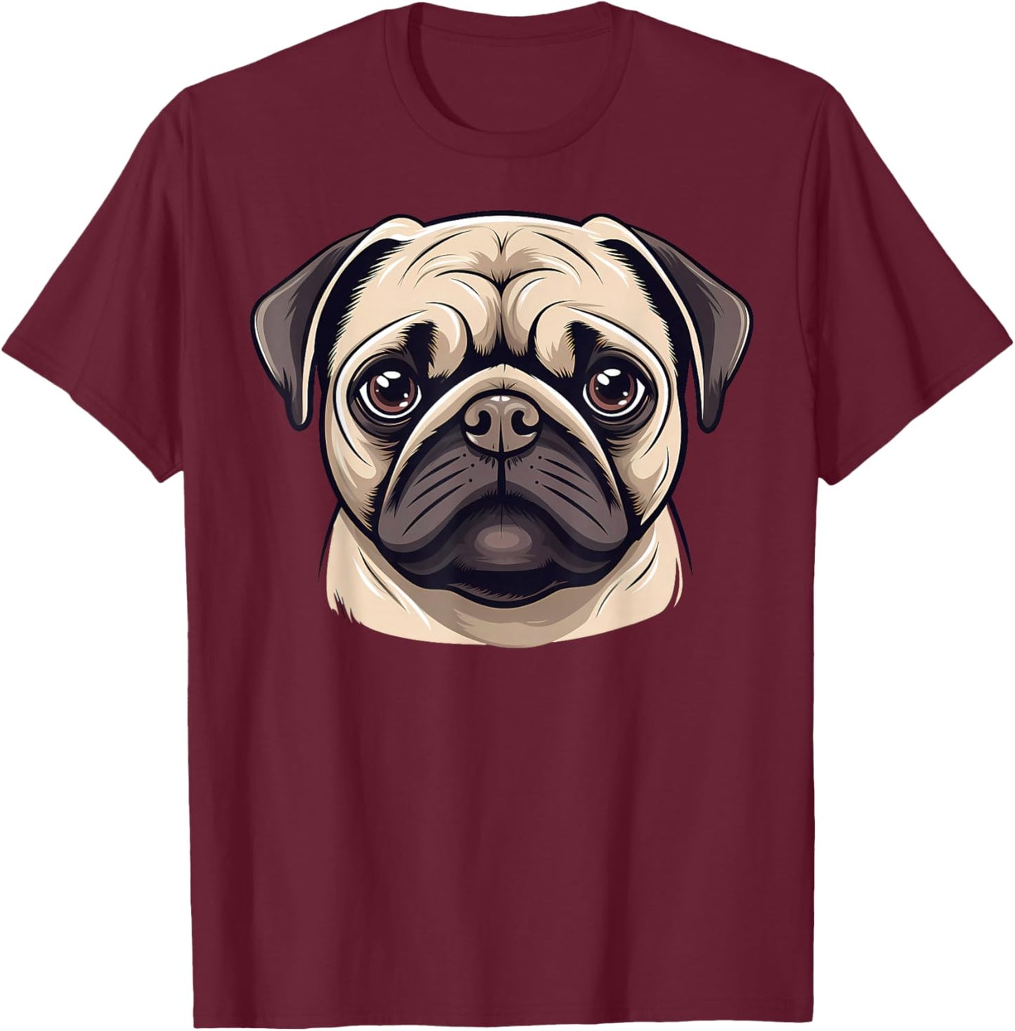 Cute Pug Face Cartoon Puppy Dog Lover T-Shirt - T-Shirt | Maroon