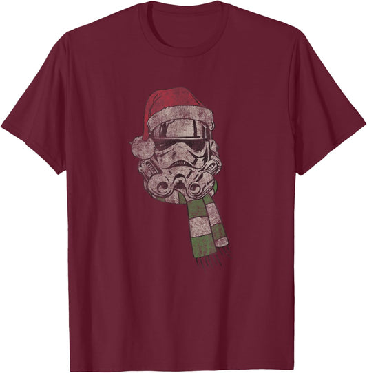 Star Wars Christmas Stormtrooper Santa Hat Distressed Logo T-Shirt - T-Shirt | Maroon